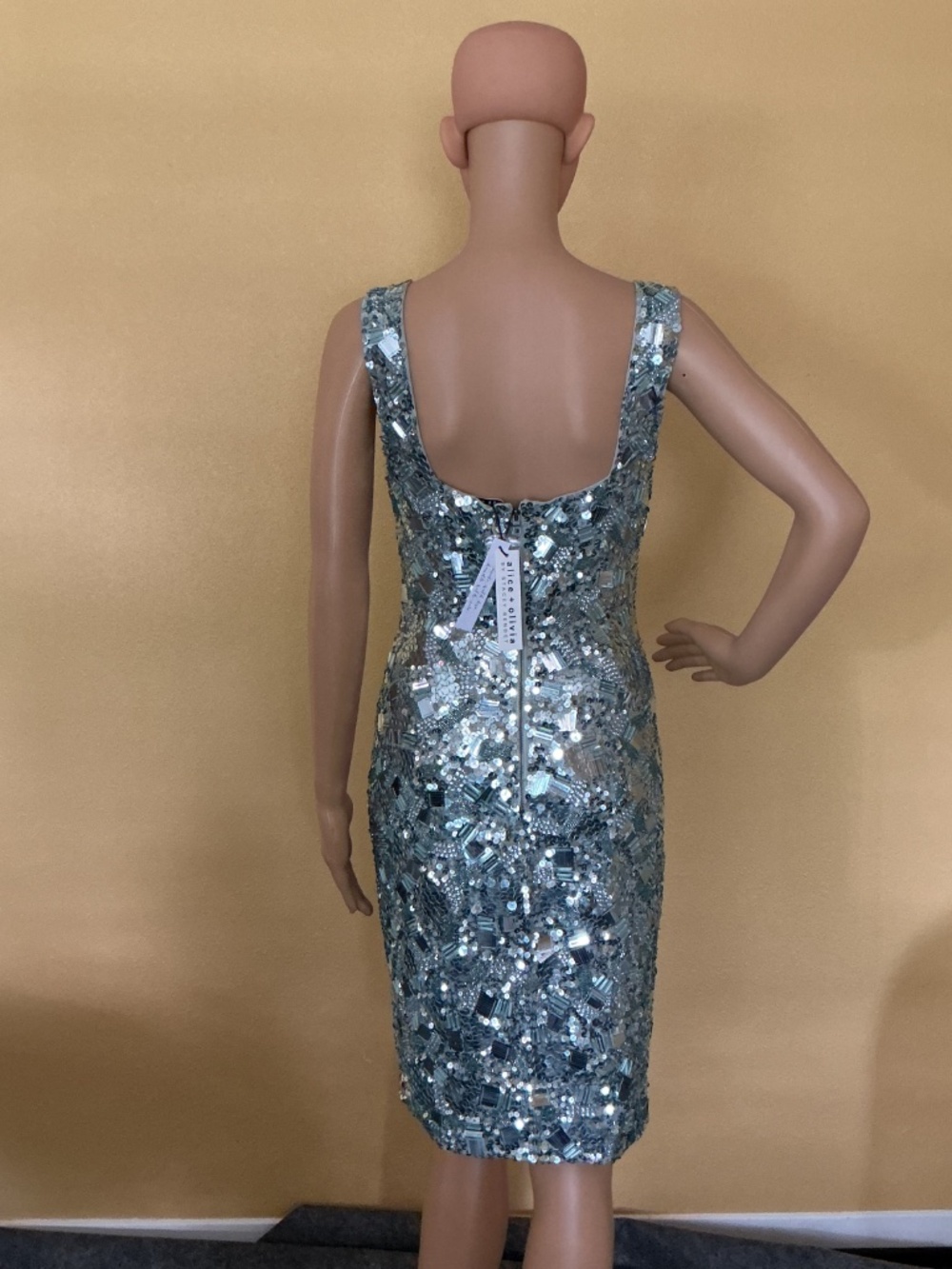 Alice and Olivia Sequin Midi Blue Dress NWT Size 8 - Picture 2 of 8